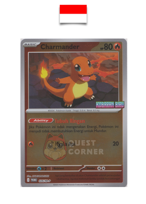 Carte Pokémon – Salamèche 026/M-P – Reverse Holo – Promo Stamp – Kobaran Biru – Indonésien - Quest Corner