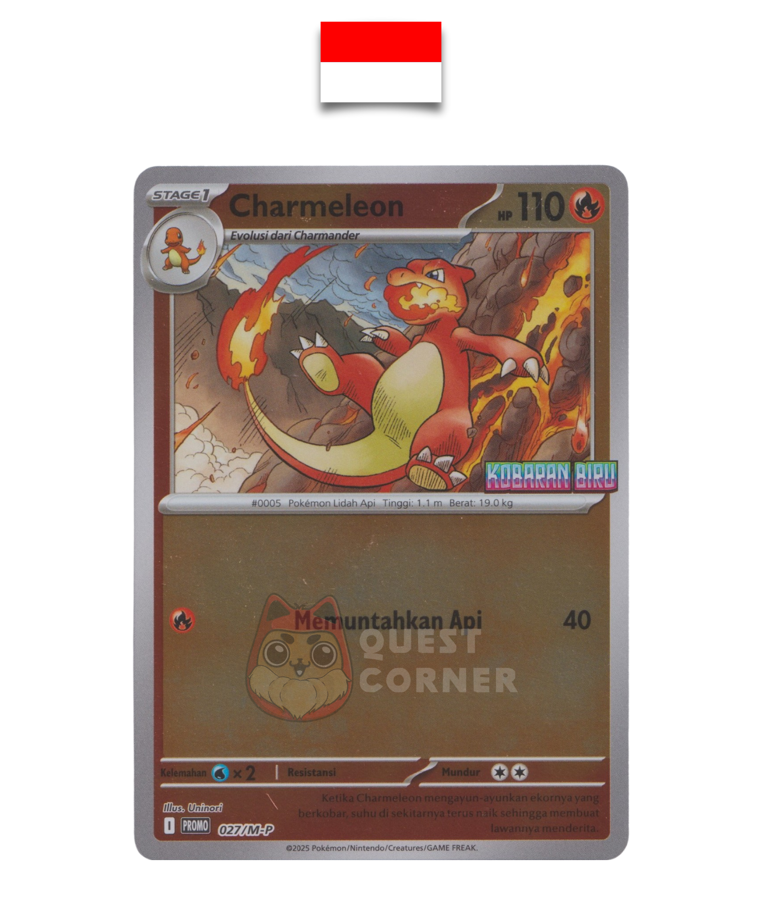 Carte Pokémon – Reptincel 027/M-P – Reverse Holo – Promo Stamp – Kobaran Biru – Indonésien - Quest Corner