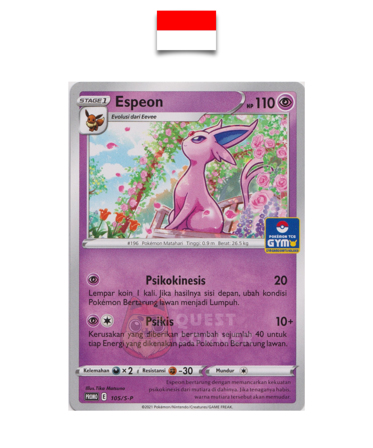 Carte Pokémon – Mentali 105/S-P – Promo Stamp – Pokemon TCG Gym – Indonésien - Quest Corner
