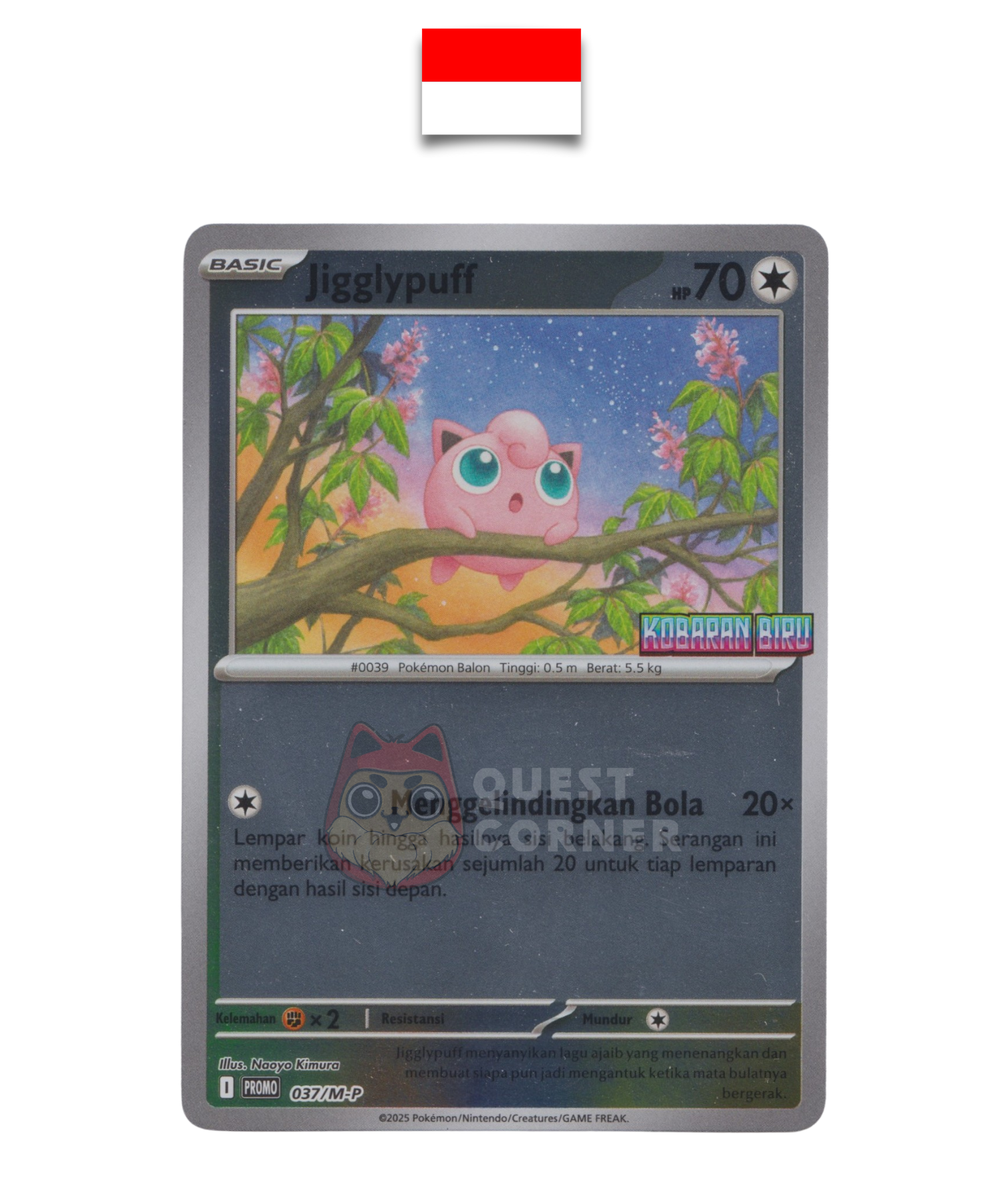 Carte Pokémon – Rondoudou 037/M-P – Reverse Holo – Promo Stamp – Kobaran Biru – Indonésien - Quest Corner