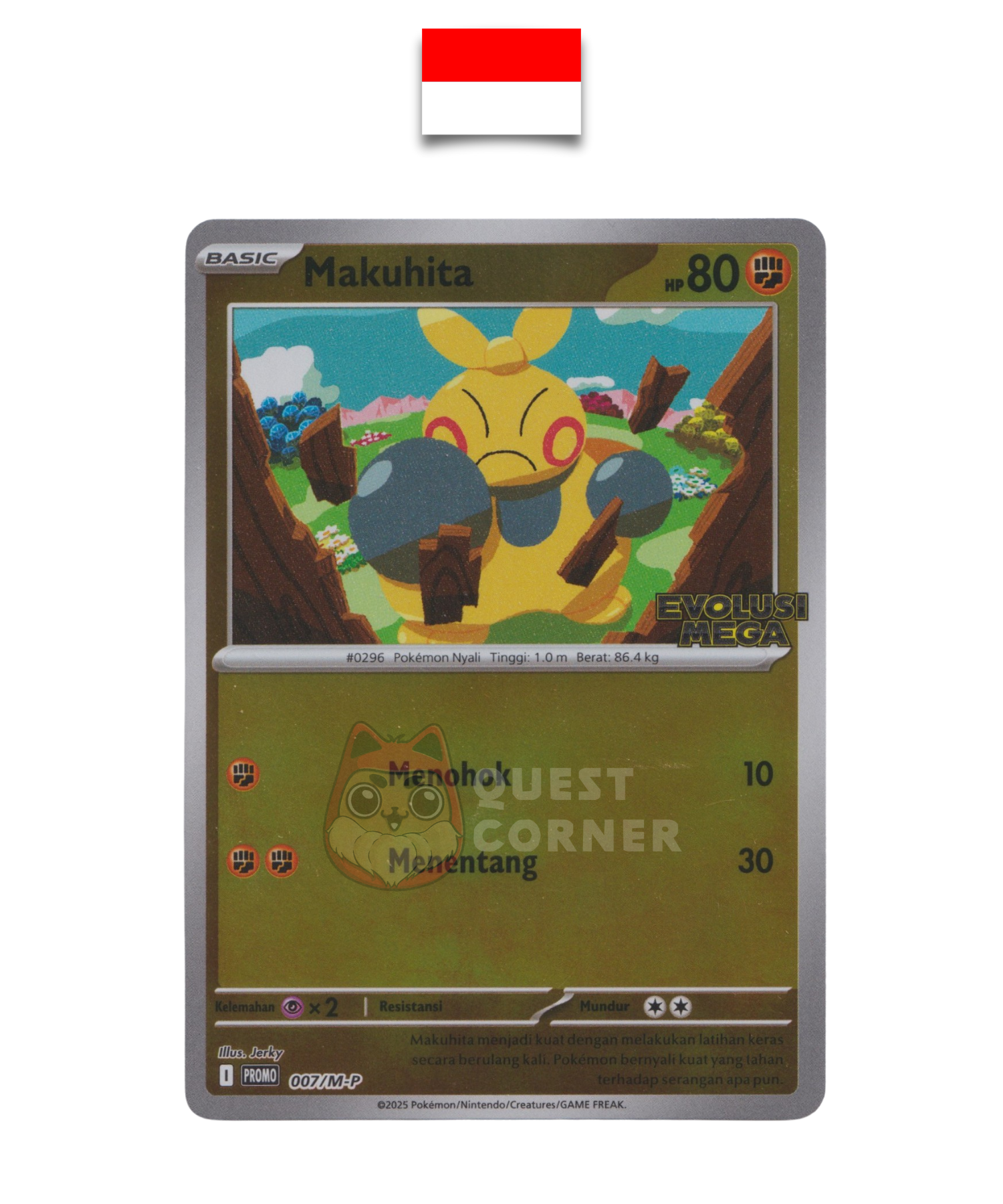 Carte Pokémon – Makuhita 007/M-P – Reverse Holo – Promo Stamp – Evolusi Mega – Indonésien - Quest Corner
